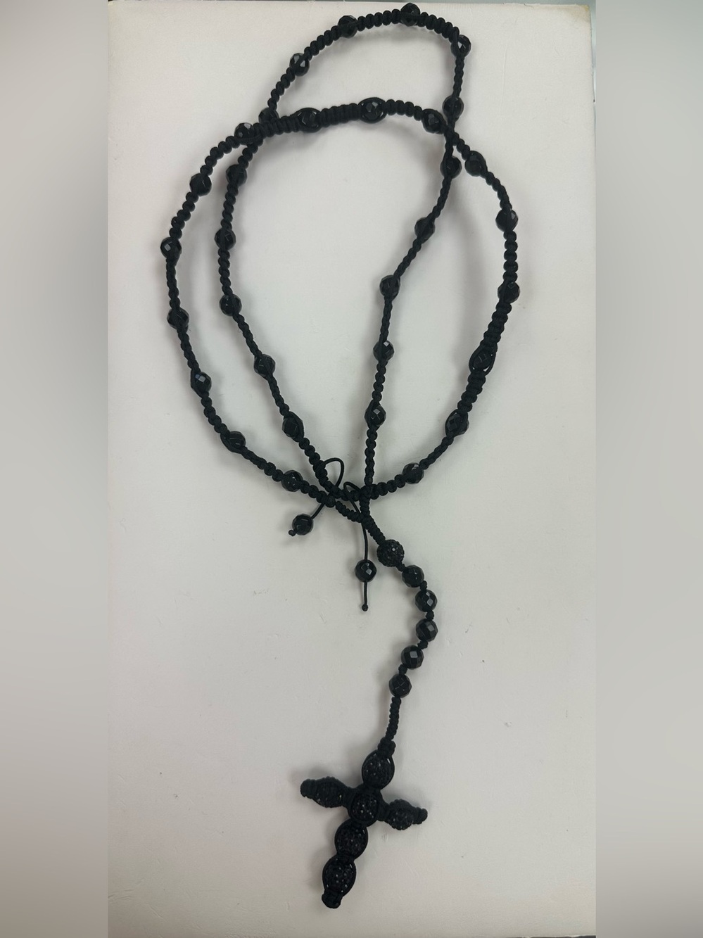 Black Beaded Cross Necklace